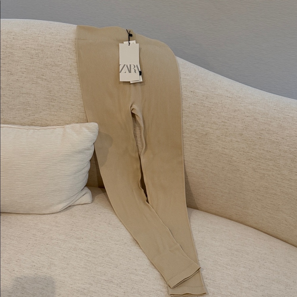 Zara Beige Ribbed Knit High-Rise Leggings - Limitless Contour Collection -  XS-S